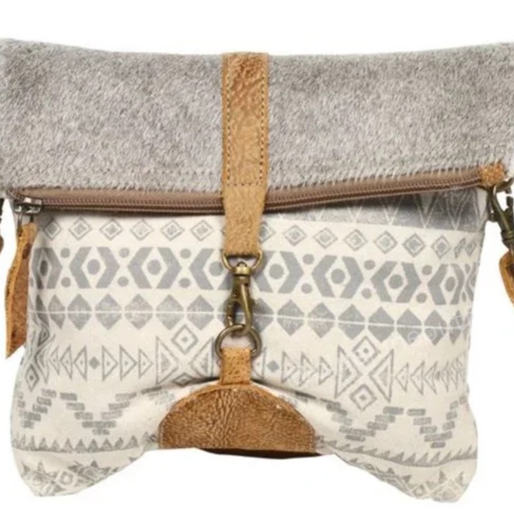Myra Bag Imbicrate Upcycled Canvas & Cowhide Leather Small Crossbody Bag S-1262